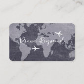 Blue Business Cards with World Map and Planes Visitenkarte (Vorderseite)