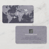 Blue Business Cards with World Map and Planes Visitenkarte (Vorne/Hinten)