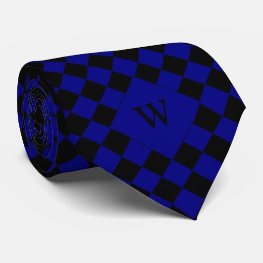Blue Business Checked Monogram Krawatte (Gerollt)