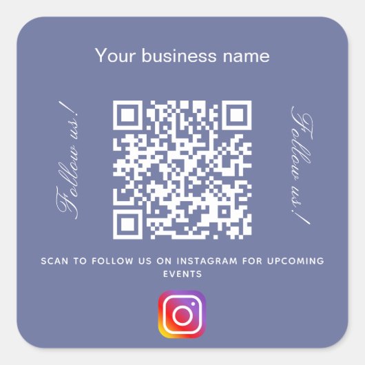 Blue Business name qr code instagram Quadratischer Aufkleber (Vorderseite)