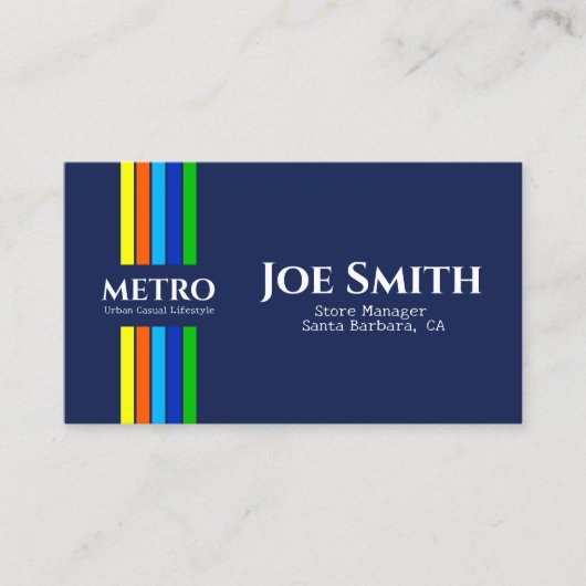 Blue Business Name Urban Moderne vertikale Streife Visitenkarte (Vorderseite)