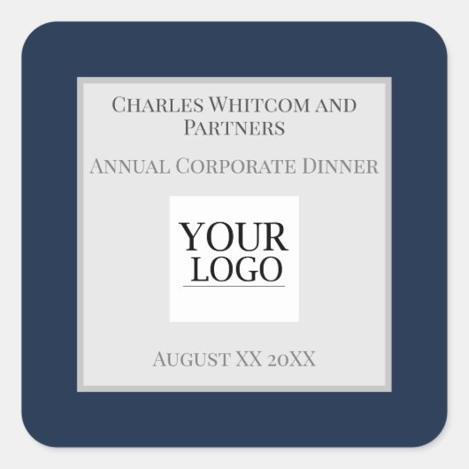 Blue Business oder Firmenveranstaltung mit Logo Quadratischer Aufkleber (Vorderseite)