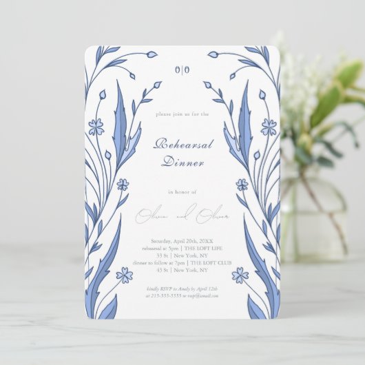 Blue Buttercup Probe Dinner Einladung (Stehend Vorderseite)