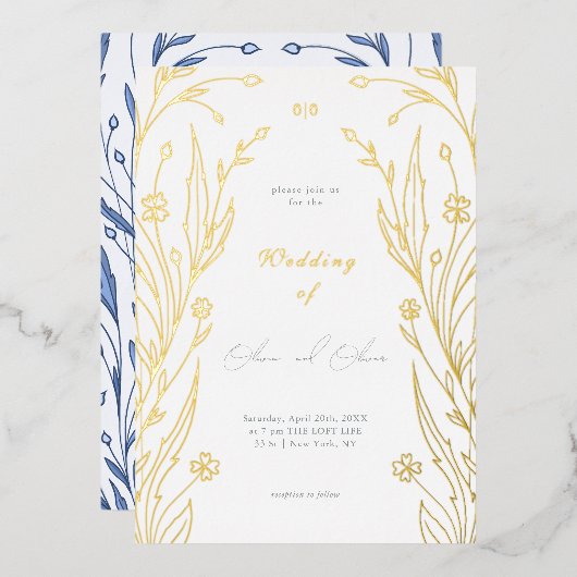 Blue Buttercup Wedding Folieneinladung (Vorderseite/Rückseite)