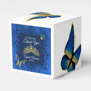 Blue Butterfells, Gold Tiara Quinceanera Gefälligk Geschenkschachtel