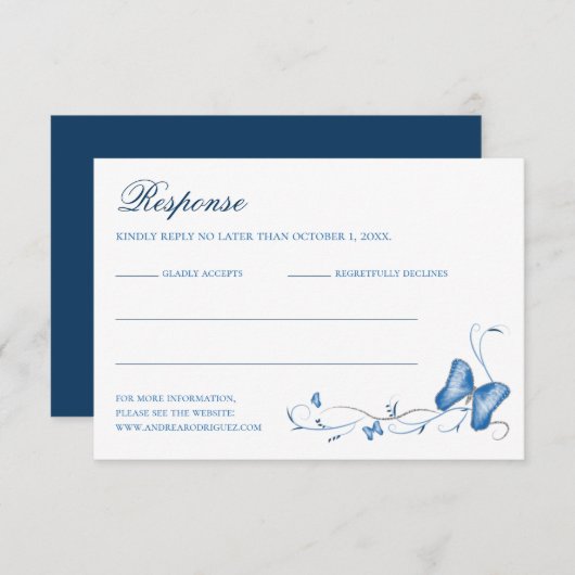Blue Butterfells & Wirbel Quinceanera RSVP Card (Vorne/Hinten)