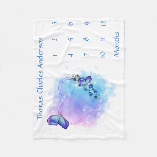 Blue Butterfets Baby Milestone Growth Tracker Fleecedecke (Vorderseite)