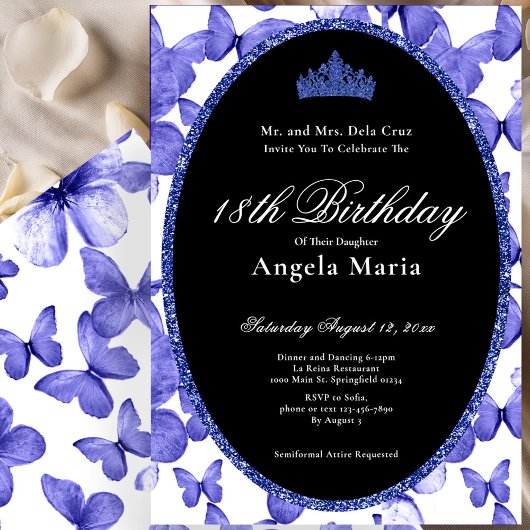 Blue Butterflies 18th Birthday Debut Einladung