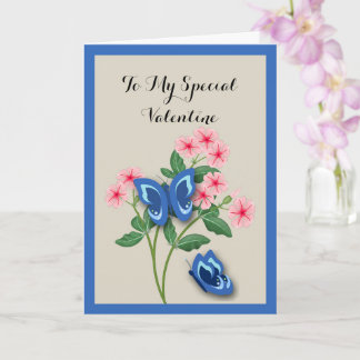 Blue Butterflies among Flowers Valentine Karte