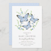 Blue Butterflies Baby Dusche Einladung (Vorne/Hinten)
