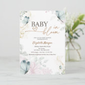 Blue Butterflies Baby in Bloom Einladung (Stehend Vorderseite)