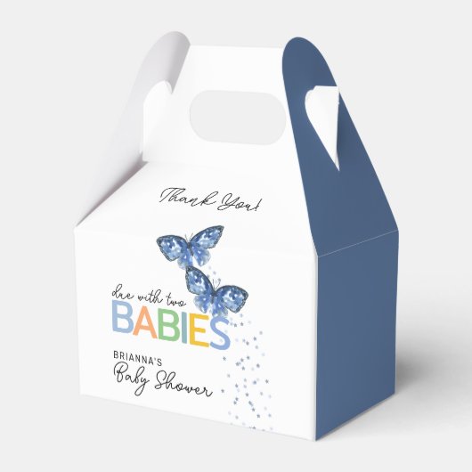 Blue Butterflies Boy Twins Baby Dusche Danke Geschenkschachtel (Vorderseite)