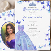 Blue Butterflies Dress Tiara Photo Quinceanera