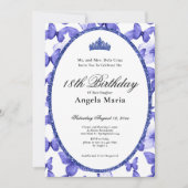 Blue Butterflies Glam 18th Birthday Debut Einladung (Vorderseite)