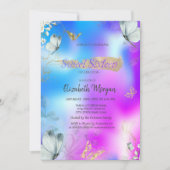 Blue Butterflies Holographic Sweet 16 Birthday  Einladung (Vorderseite)