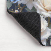 Blue Butterflies in a White Rose Garden Mousepad (Ecke)