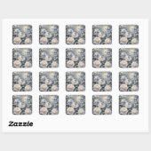 Blue Butterflies On White Roses and Daisies Quadratischer Aufkleber (Blatt)