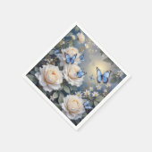 Blue Butterflies On White Roses and Daisies Serviette (Ecke)