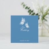 Blue Butterflies Wedding Announcement 2 Einladung (Stehend Vorderseite)