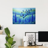 Blue Butterflies with Blue Flowers, Poster (Heimbüro)