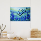 Blue Butterflies with Blue Flowers, Poster (Küche)
