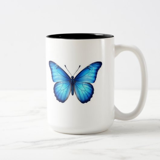 “Blue Butterfly Aesthetic Mug – Elegant Design” Zweifarbige Tasse (Rechts)