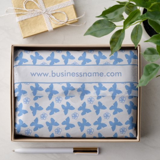 Blue Butterfly and Flower Custom Text Seidenpapier (Geschenk)