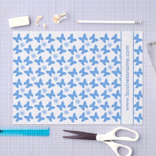 Blue Butterfly and Flower Custom Text Seidenpapier (Handwerk)