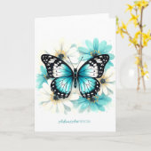 Blue Butterfly & Aqua Floral Watercolor Karte (Gelbe Blume)
