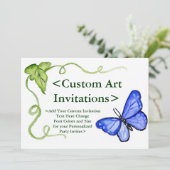 Blue Butterfly Art Custom Party Einladung (Stehend Vorderseite)