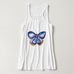 Blue Butterfly Art Flowback Tank Top, Weiß