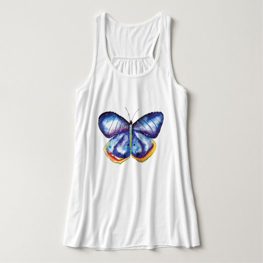 Blue Butterfly Art Flowback Tank Top, Weiß (Design Vorderseite)