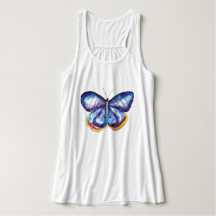 Blue Butterfly Art Flowback Tank Top, Weiß Top