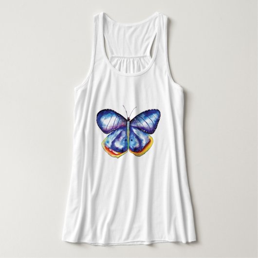 Blue Butterfly Art Flowback Tank Top, Weiß Top (Design Vorderseite)
