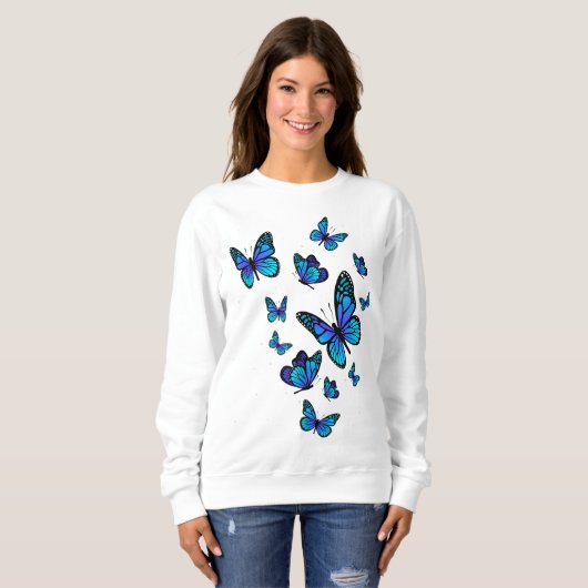 Blue Butterfly Art Garden Schöne Schmetterlinge Sweatshirt (Vorne ganz)