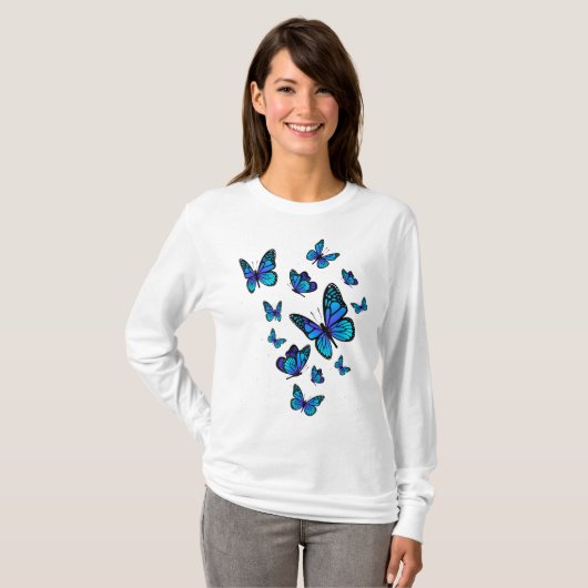 Blue Butterfly Art Garden Schöne Schmetterlinge T-Shirt (Vorne ganz)