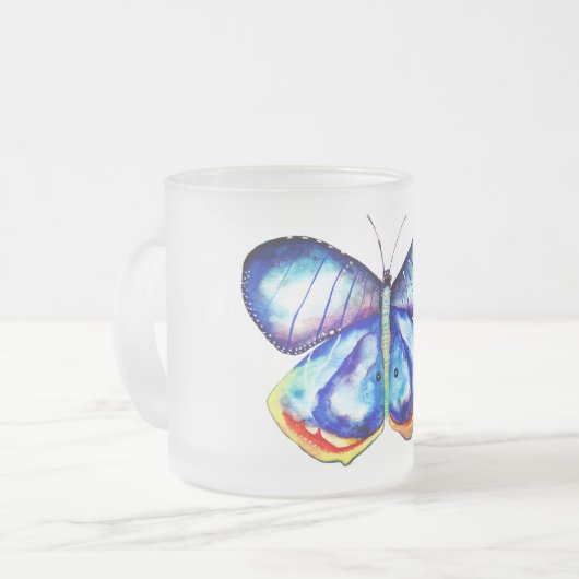Blue Butterfly Art Mattiertes Glas Tasse (Vorderseite Links)
