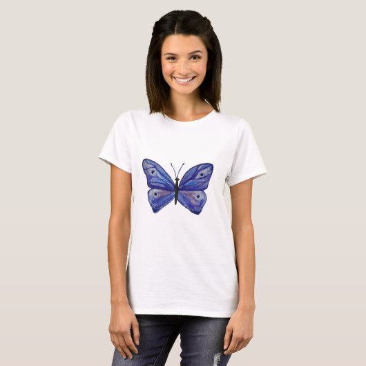 Blue Butterfly Art Women's Basic T - Shirt, White T-Shirt (Vorne ganz)