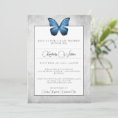 Blue Butterfly Baby Dusche Einladung (Stehend Vorderseite)