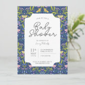 Blue Butterfly Bläsernmatte Babydusche Einladung (Stehend Vorderseite)