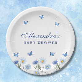 Blue Butterfly Boho Wildblume Baby Dusche Pappteller