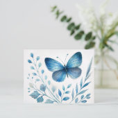 Blue Butterfly Botanical Watercolor Postkarte (Stehend Vorderseite)