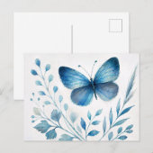 Blue Butterfly Botanical Watercolor Postkarte (Vorne/Hinten)