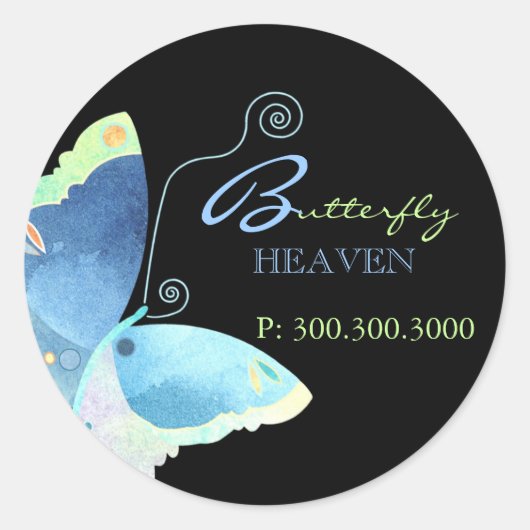 Blue Butterfly Business Label Runder Aufkleber (Vorderseite)