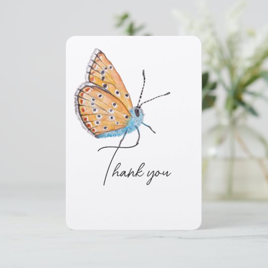 Blue Butterfly Dankeschön Card Dankeskarte (Stehend Vorderseite)