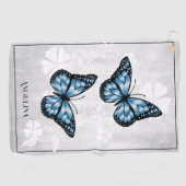 Blue Butterfly Floral Golf Handtuch (Horizontal)