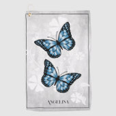 Blue Butterfly Floral Golf Handtuch (Vorderseite)
