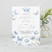 Blue Butterfly Floral Graduation Invitation Einladung (Stehend Vorderseite)