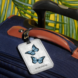 Blue Butterfly Floral Luggage Tag Gepäckanhänger