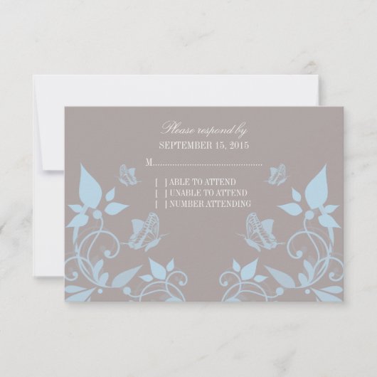 Blue Butterfly Floral Response Card RSVP Karte (Vorderseite)